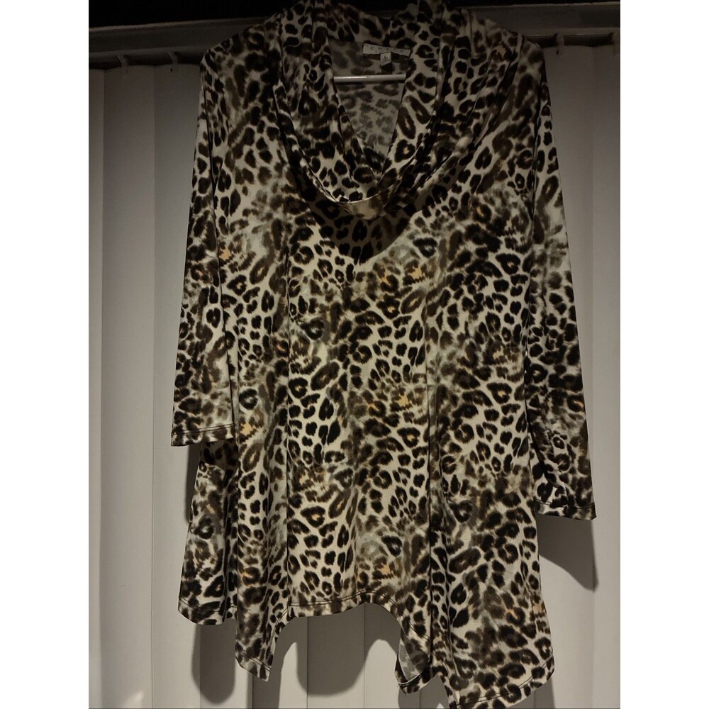 Chaus New York Women’s Animal Print Handkerchief Hem Blouse Size L